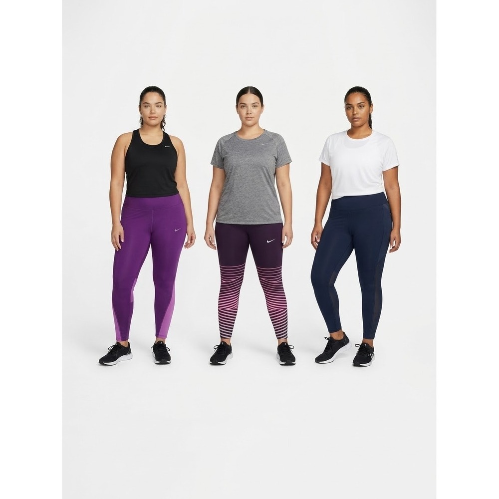 Nike Dri-FIT Leggings Set of 3 Purple Navy Mesh 1X Plus Size Activewear Workout